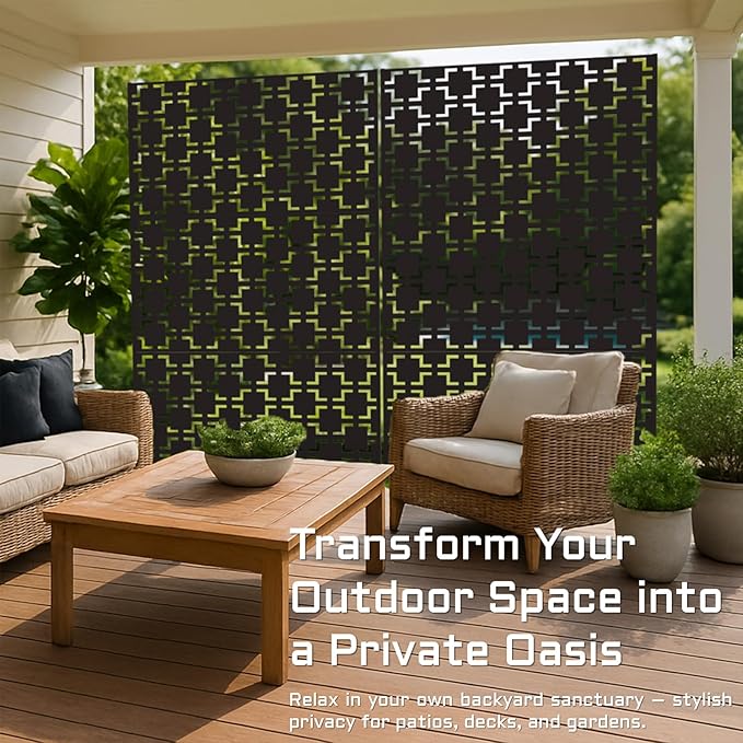 72" Metal Privacy Screen Freestanding Outdoor Room Divider Decorative Laser Cut Fence Panel, Weatherproof Patio Privacy Fence for Garden, Balcony, Backyard Landscape TALLYVERUS