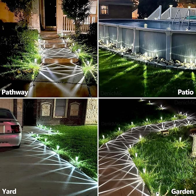 DenicMic Solar Lights Outdoor 15 Pack Waterproof 6000K Cold White LED Stainless Steel Stake Outside Lights for Yard Pathway Garden Driveway Walkway Landscape Path Lighting Denicmic