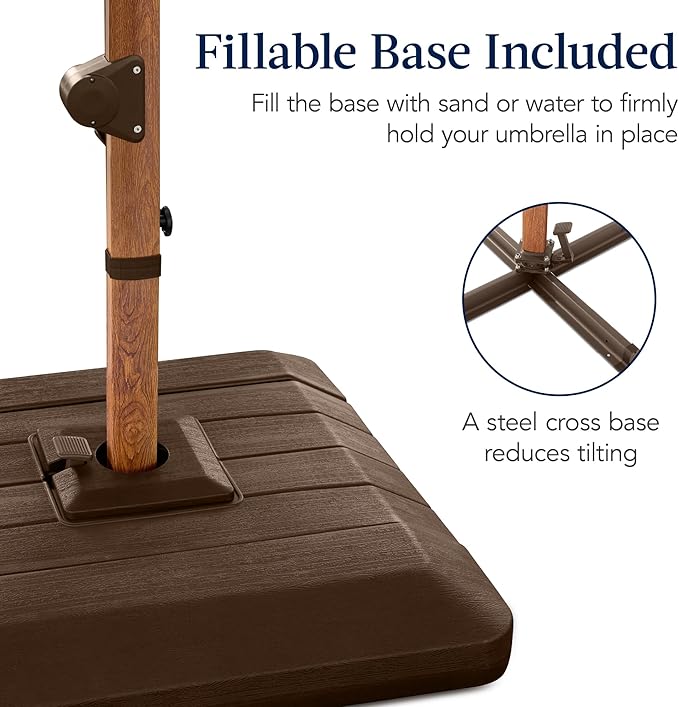 Best Choice Products 10ft Square Cantilever Patio Umbrella w/Base Included, Woodgrain Pattern Pole & Solar LED Lights, 360-Rotation, Offset Hanging Outdoor Shade - Fog Gray BestChoiceProducts