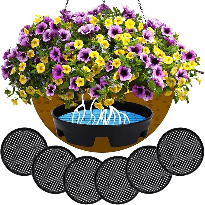 UPINS 6 Pcs Invisible Self Watering Planter, 6.7 Inches Insert Auto Plant Waterer Hanging Basket Planter Watering Devices Plastic Soil Water Retaining Drip Pan Saucer for Window Box Basket UPINS