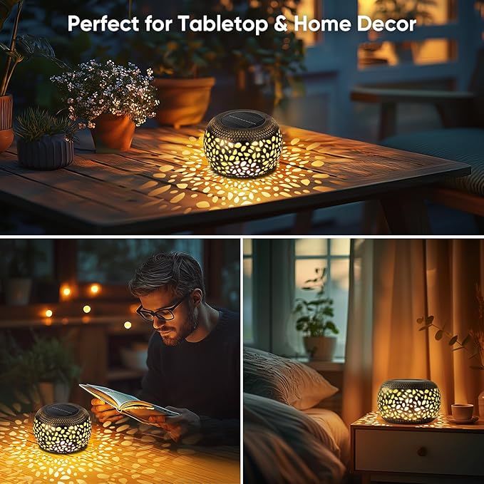 Solar Lantern Outdoor Patio Decor: Solar Lanterns Outdoor Waterproof Hollow Out Retro Metal Solar Powered, Outside Yard Porch Garden Balcony Desk Bedroom Indoor Tabletop Decorations 2 Lighting Colors NFEVER