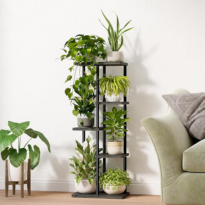 Bamworld Plant Stand Indoor, Corner 5 Tier Metal Plant Shelf for Multiple Plants, Tiered Flower Pot Stands for Patio Garden Balcony Living Room Bedroom, Black Bamworld