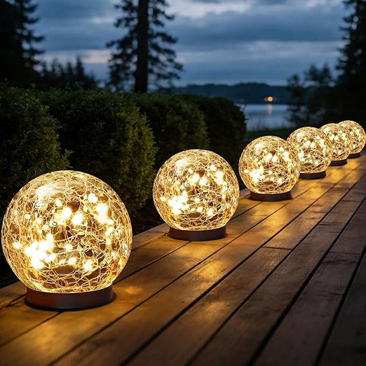 Solar Globe Lights Outdoor Waterproof-Solar Balls Garden-Cracked Glass Ball Solar Lights Outdoor-Solar Orbs Outside-Outdoor Decorations Patio & Yard Lawn Backyard Decor JKIMK