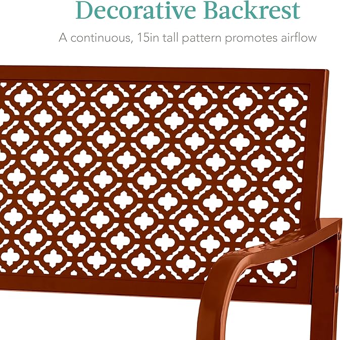 Best Choice Products Outdoor Bench 2-Person Metal Steel Benches Furniture for Garden, Patio, Porch, Entryway w/Geometric Backrest, 790lb Capacity - Rust BestChoiceProducts