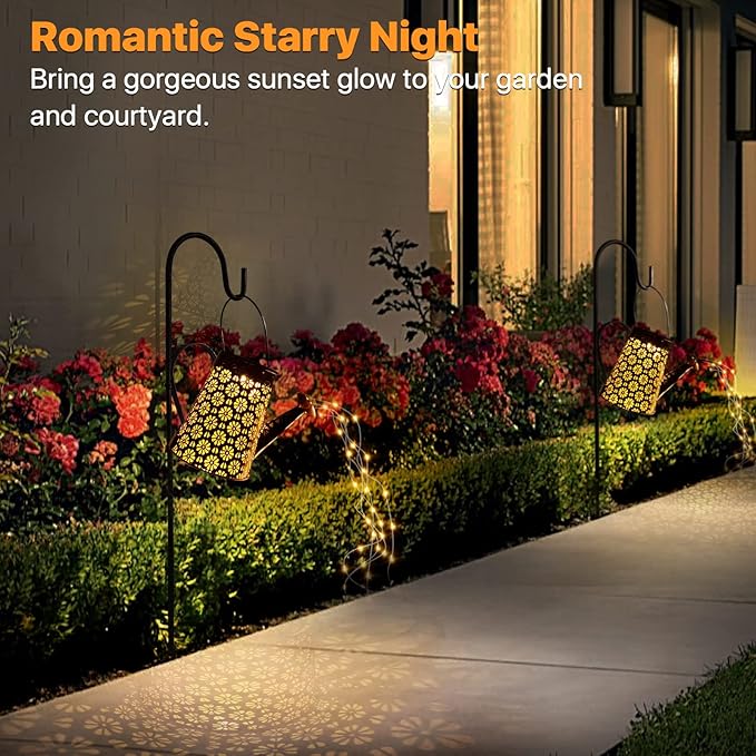 Outdoor Solar Watering Can with Lights Garden Decor Large Solar Powered Lanterns Hanging Waterproof LED Decorative Retro Metal Kettle String Lights for Table Yard Pathway Walkway Gardening Gifts Sugarneon