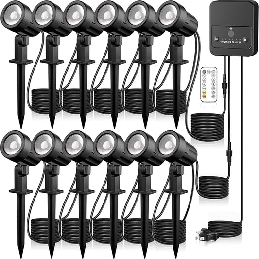 LED Landscape Lighting Kit Landscaping Lights with Remote Control Dimmable IP66 Waterproof 2700-6500K Spot Lights for Outdoor Garden Lawn Patio Yard with US Plug 12 Pack SOROP