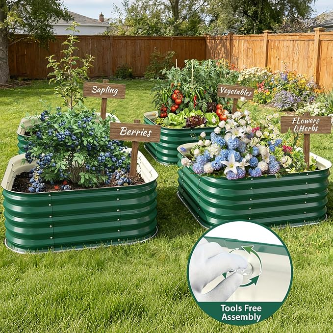 Galvanized Raised Garden Bed Outdoor, 17''Tall Square Metal Planter Boxes,Gardening Beds for Vegetable,Flower,Herb,Modular Above Ground Rootora