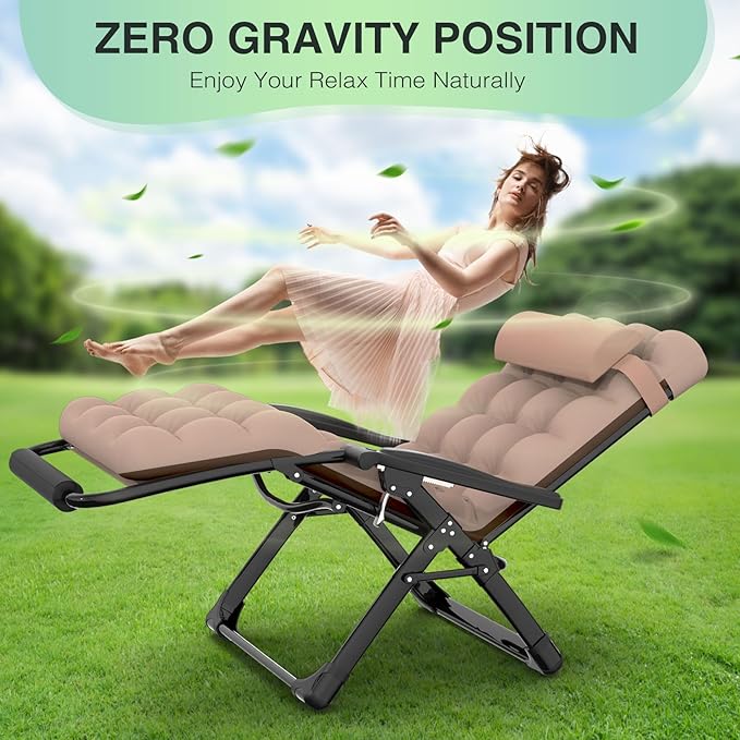 Suteck Oversized Zero Gravity Chair,29In XL Lounge Chair w/Removable Cushion&Headrest, Reclining Camping Chair w/Upgraded Lock and Footrest, Reclining Patio Chairs Recliner for Indoor Outdoor Suteck