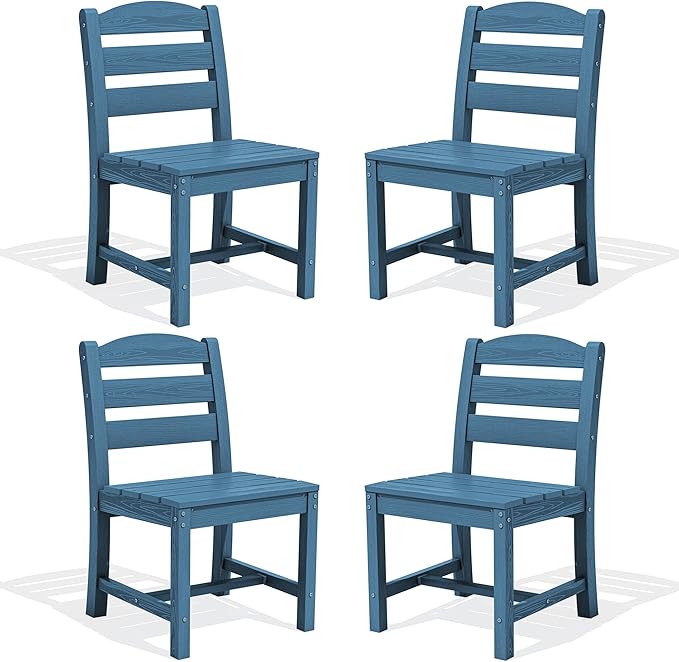 SERWALL Outdoor Dining Chairs Set of 4, All-Weather HDPE Patio Chair with 19.7" Widened Seat, for Backyard, Garden, Blue SERWALL