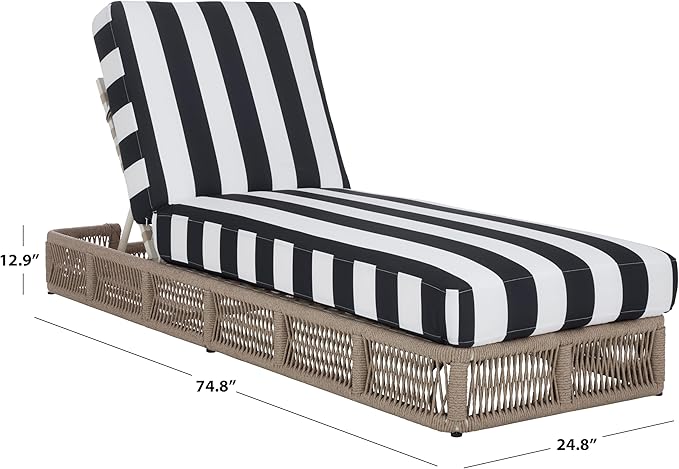 SAFAVIEH Outdoor Patio Furniture Collection - Gillian Heather Tan Rope Daybed, Navy Stripe Cushion, Coastal Sunlounger, Fully Assembled (PAT7527F) SAFAVIEH