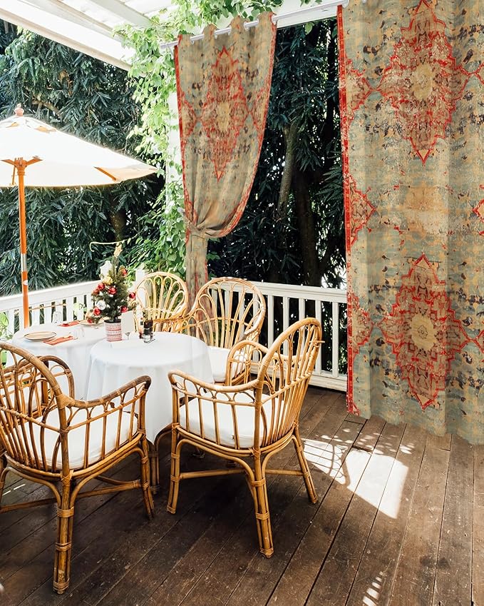 Boho Outdoor Curtains for Patio Waterproof, Grommet Privacy Curtain Drapes Weatherproof Outside Curtains for Porch GazeboPergola Cabana 2 Panel 54x84inch Rustic Bohemian Floral Tribal Orange Rootora