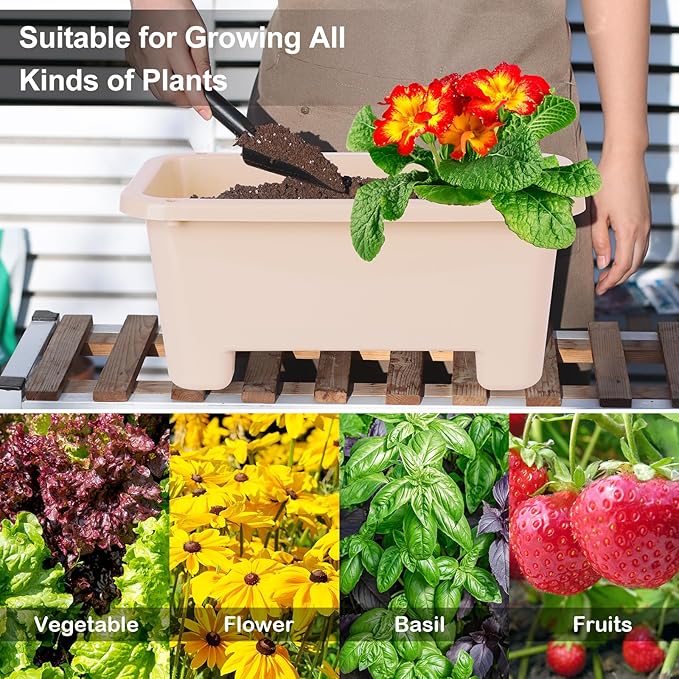 Self-Watering Rectangle Planter Boxes 8-Pack, 15.7-Inch Window Box Planter with Drainage Holes & Trays, Pots for Vegetables, Herbs, Flowers, Garden Windowsill Balcony (Yellow) Oliz