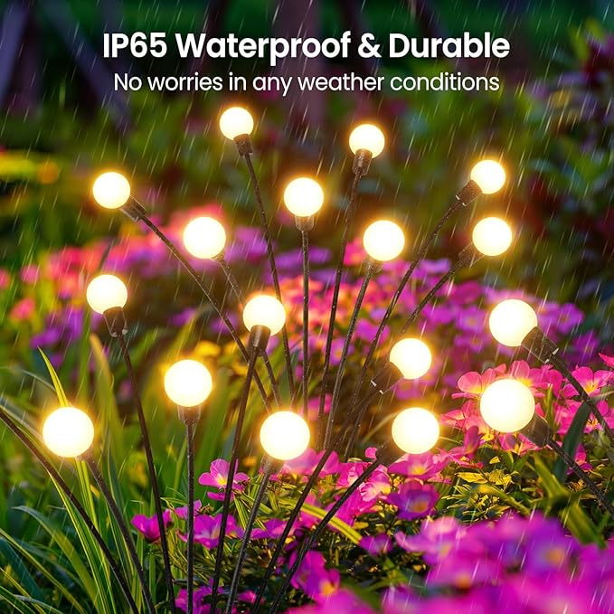 LETMY Solar Lights Outdoor, 4 Pack 32 LED Swaying Solar Garden Lights, Firefly Light for Outdoor Decorations, Garden Decor with Big Bulb & Larger Panel, Unique Gifts for Women, Gifts for Grandma Letmy