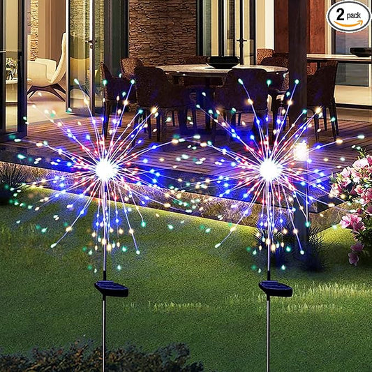 Solar Garden Lights for Outdoor Decor, Waterproof 2 Pack Solar Powered Firework Stake 120 LED Sparklers String Lights for Yard Pathway 4th of July Decorations(Colorful) SolarEra-FREETOSHINE