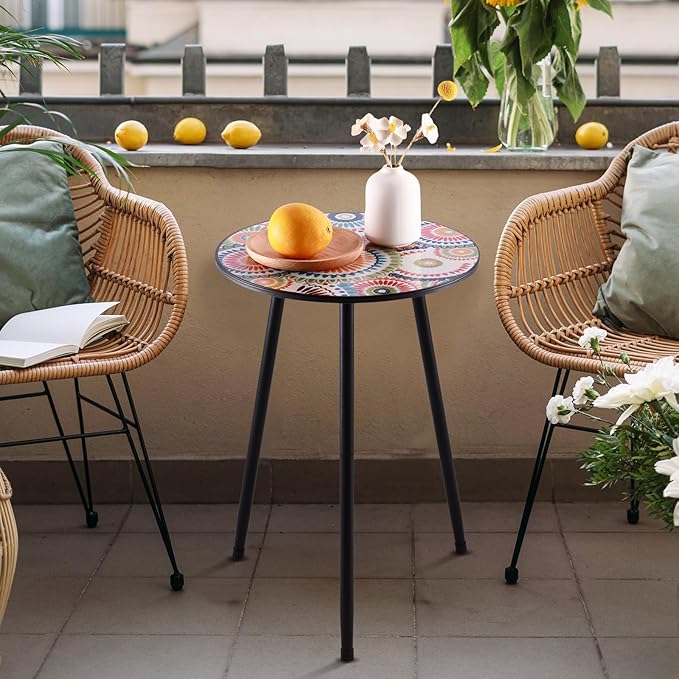 1 Pack Metal Outdoor Side Table Small Outside Round End Table for Patio Modern Accent Garden Corner Table for Small Spaces, Balcony, Porch, Weather-Resistant, Plant Stand Indoor PartyZealot