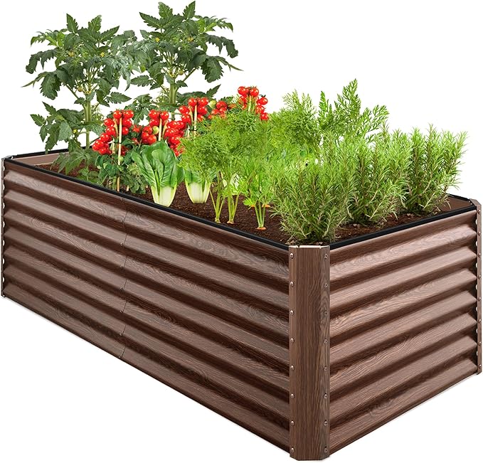 Best Choice Products 6x3x2ft Outdoor Metal Raised Garden Bed, Deep Root Box Planter for Vegetables, Flowers, Herbs, 269 Gallon Capacity, 100% Non Toxic Materials - Dark Brown Wood Grain BestChoiceProducts