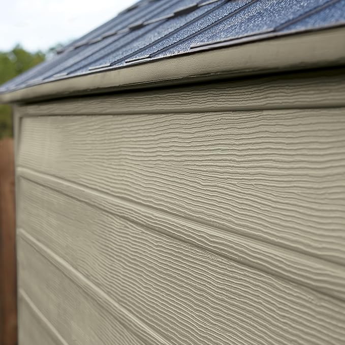 Rubbermaid Resin Outdoor Storage Shed with Floor (7 x 7 Ft) Weather Resistant, Brown Gable, Organization for Home/Backyard/Garden Tools/Lawn Mower/Bike Storage/Pool Supplies Rubbermaid
