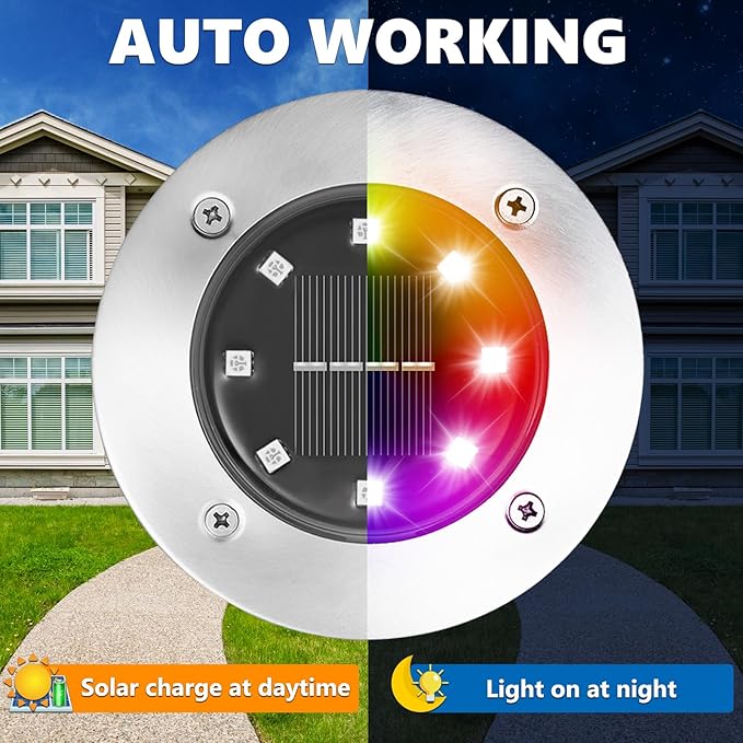 LYHOPE Solar Ground Light Outdoor, 16 Pack 8 LED Color Changing Solar Disk Lights Waterproof Garden In-ground Pathway Lights Landscape Lighting for Lawn,Yard,Deck,Patio,Walkway (RGB) LYHOPE