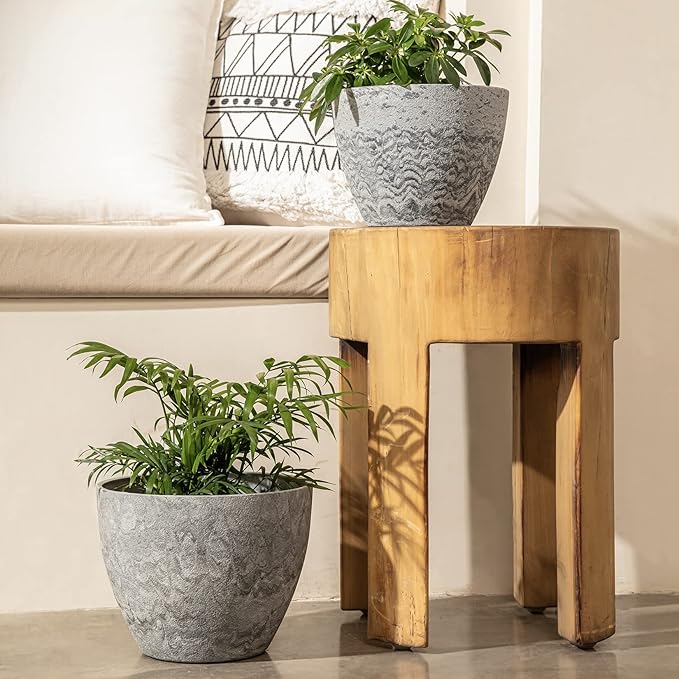 LA JOLIE MUSE Flower Pots Outdoor Garden Planters, Indoor Plant Pots with Drainage Holes, Plastic, Marble Pattern Grey, Set 2 (8.6 + 7.5 Inch) LaJol%C3%ADeMuse