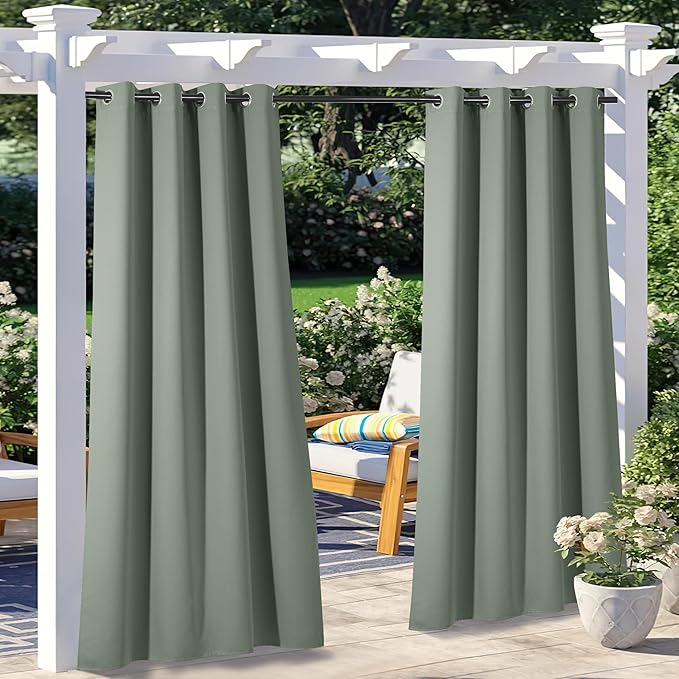 NICETOWN 2 Panels Sage Green Blackout Indoor & Outdoor Curtains for Patio Waterproof, Light Blocking Thermal Insulated Window Treatments for Front Porch/Canvas/Bathroom, W52 x L84 NICETOWN