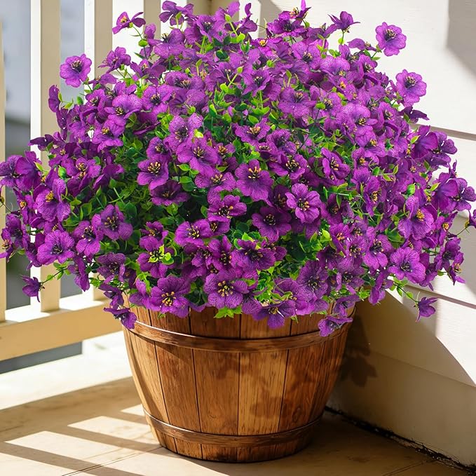 20 Bundles Artificial Flowers for Outdoors, UV Resistant Fake Plants Flowers Greenery Shrubs Plants for Decoration Outside Plants Hanging Planter Home Garden Decor (Fuchsia) Grunyia