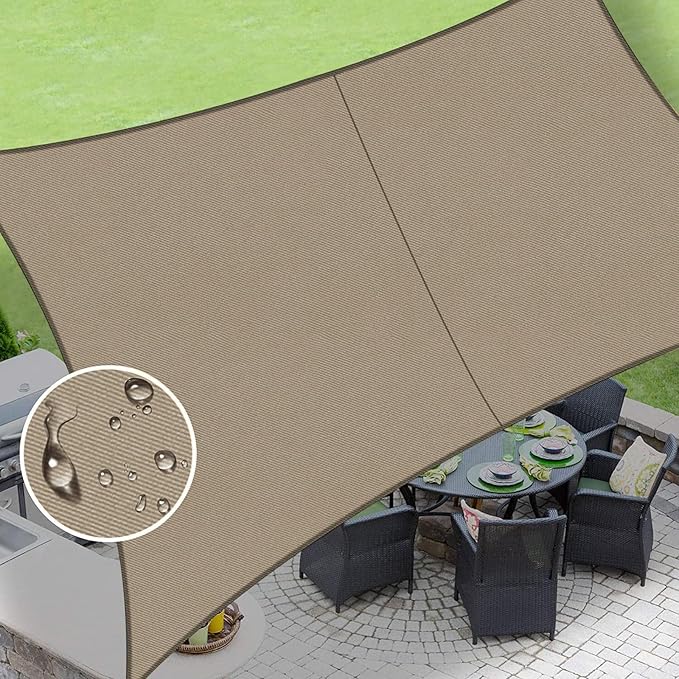 LOVE STORY Waterproof 10' x 10' Rectangle Taupe Sun Shade Sail Cannoy UV Resistant for Outdoor Patio Garden Backyard (We Make Custom Size) LOVESTORY