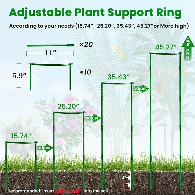 10-Pack Adjustable Height Snake Plant Support Stakes- Sturdy, Rust-Resistant Plant Supports for Indoor and Outdoor Potted Plants (16x10Inch) - Flower and Garden Peony Support WooWellGoGoGoProducts