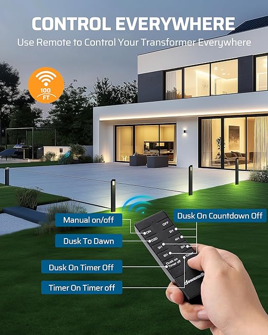 DEWENWILS 300W Low Voltage Landscape Transformer with 2 Zones, 120V AC to 15V DC, Low Voltage Transformer with Remote, Photocell Sensor & Timer, Outdoor Landscape Lighting for Spot Light Steplight DEWENWILS