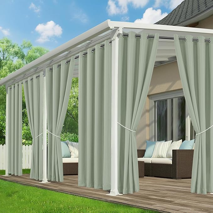 Outdoor Curtains for Patio Waterproof - 6 Panels Privacy Weatherproof Outside Curtains with Grommets for Pergola, Gazebo, Porch, Cabana, Balcony, 54 x 108 Inch, Sage Green RichSets