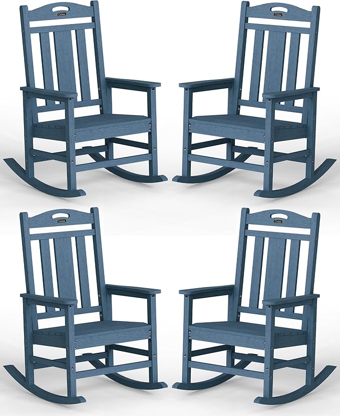 Ciokea Oversized Outdoor Rocking Chairs Set of 4, 380lbs Heavy-Duty Large Patio Rocker, High Back Cozy Porch Chairs, Weather Resistant Patio Rocking Chairs for Outside, Fire Pit, Deck, Slate Blue CIOKEA