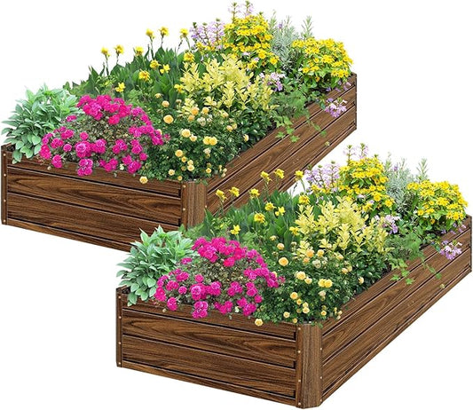 SnugNiture 2 Pcs 6x3x1FT Raised Garden Bed Galvanized Planter Garden Boxes Outdoor, Deep Root Planter Raised Bed for Vegetables Flowers Herbs,Brown snugniture