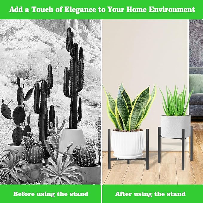 Airpark Plant Stand Indoor Adjustable, Metal Modern Plant Stand, Heavy Duty Stable Plant, Fit 8-12 inch Pots, Number of Items-2, Color-Black (Pot & Plant Not Included) Airpark