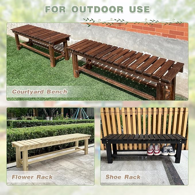 Outdoor Garden Bench, 3-Person Wood Patio Bench Weatherproof Outdoor Backless Bench, Anti-Corrosion and Anti-Rust Garden Benches for Garden Lawn Porch Park Backyard (Natural,47.25''/120cm) LSPYYDS