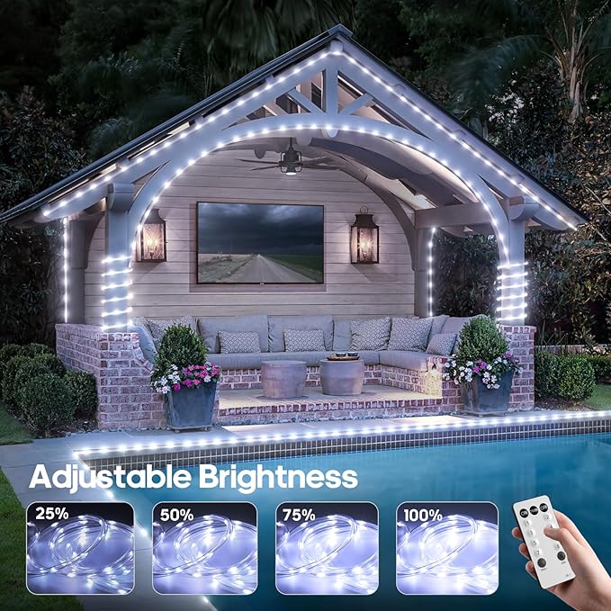 100Ft 720 LED Rope Lights Outdoor Waterproof with Remote, 8 Modes and 4 Brightness Rope Lights for Outside, Garden, Patio, Pool, Bedroom, Party, Indoor Outdoor Decoration (Cool White) Soiarllt