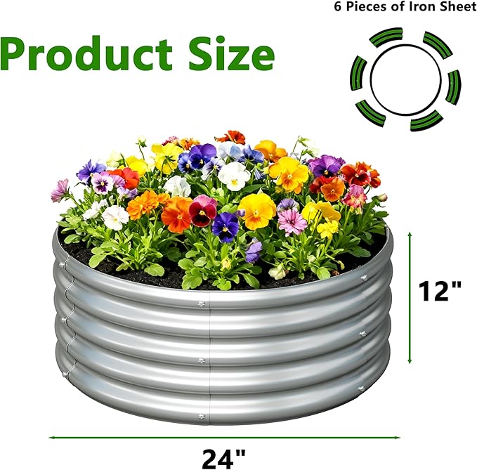 2PCS 2x2x1FT Galvanized Raised Garden Bed Kit,Vegetable Boxes-Round Metal Flower Box,Large Planter Raised Beds Outdoor Garden for Planting,Fruit,Herb-Silver Yortrek
