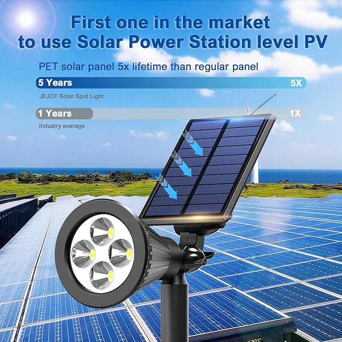Solar Lights Outdoor Waterproof IP65,6500K Super Bright LED,2 Lighting Modes, Solar Powered Yard Garden Solar Spot Lights for Flag Landscape Auto On/Off-1 Pack JEJOT