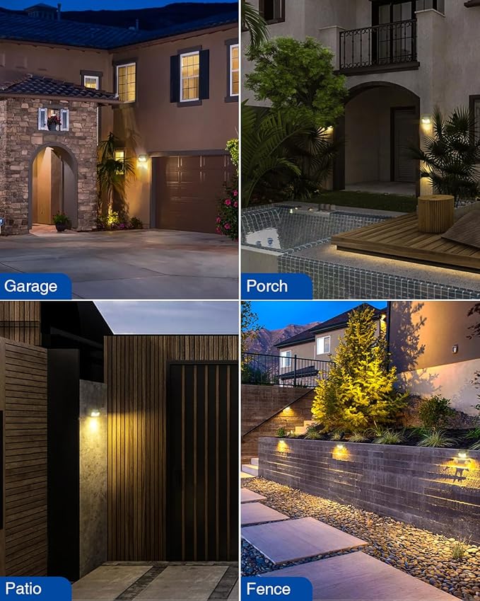 Peasur Solar Lights Outdoor Waterproof, 4Pack 140LED Solar Motion Sensor Wall Lights, 3 Modes Solar Powered Fence Security Lights for Patio Step Deck House Outside(Warm White) Peasur