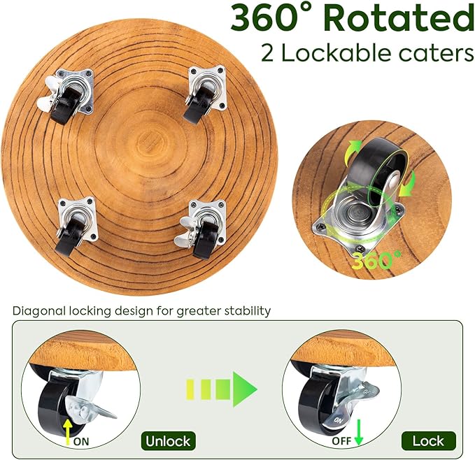 Yangbaga 2Pack 12inches Tree Plant Stand with Wheels,Rolling Plant Caddy with Wheels Heavy Duty- Plant Rollers with Lockable Casters for Outdoor /Indoor/Plant Pot/Flower Pot/Patio Hanber