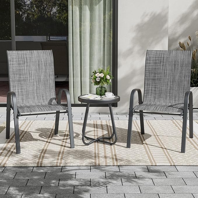UDPATIO Patio Chairs Set of 2, Stackable Outdoor Dining Chairs with High Back, Breathable Textilene Fabric Outdoor Chair All Weather, 350LBS Capacity for Garden, Backyard (Dark Grey) UDPATIO