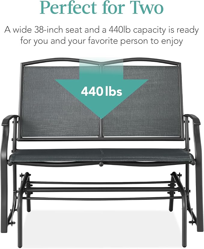 Best Choice Products 2-Person Outdoor Patio Swing Glider Steel Bench Loveseat Rocker for Deck, Porch w/Textilene Fabric, Steel Frame - Dark Gray BestChoiceProducts