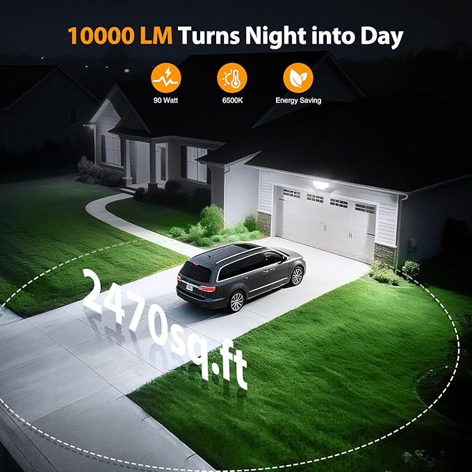 Onforu 90W Flood Lights Outdoor, 10000LM Ultra Bright 4-Head LED Security Light with Switch Control, IP66 Waterproof 6500K Exterior Lights for Yard Garage Patio Onforu