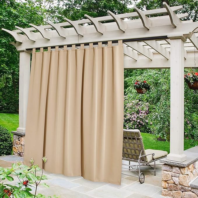 NICETOWN Outdoor Curtain for Patio Waterproof W84 x L84, Detachable Tab Top Self-Stick Light Blocking Privacy Protect Outdoor Blind for Pavilion/Indoor Outdoor Divider, 1 Panel, Biscotti Beige NICETOWN