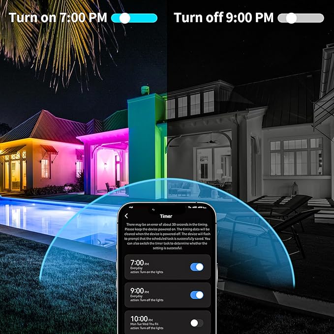 KSIPZE 100ft(2x50ft) Outdoor led Strip Lights Waterproof IP68, RGB Outdoor led Lights with Button & Bluetooth App Control, Music Sync, Timer, Exterior Led Rope Lights for Decor Balcony, Roof KSIPZE