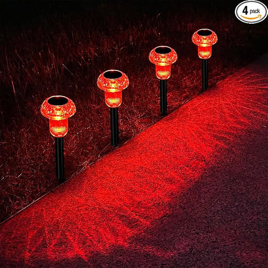 Easter Solar Pathway Lights Outdoor Decorative 4 Pack, Red LED Mushroom Solar Lights Outdoor Waterproof Solar Powered Decor for Yard Driveway Patio, Valentines Day Halloween Christmas Garden Decor COZYPAVILION
