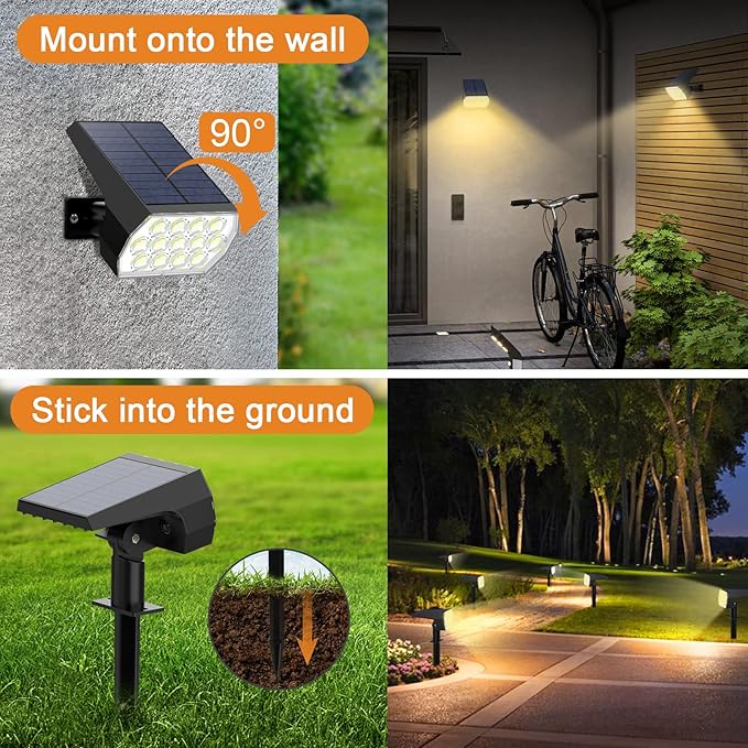 WELALO Solar Spot Lights Outdoor, [10 Pack/65 LED/3 Modes] 2-in-1 Solar Landscape Spotlights, Solar Powered Security Lights, IP68 Waterproof Wall Lights for Walkway Yard Garden Driveway(Warm White) WELALO