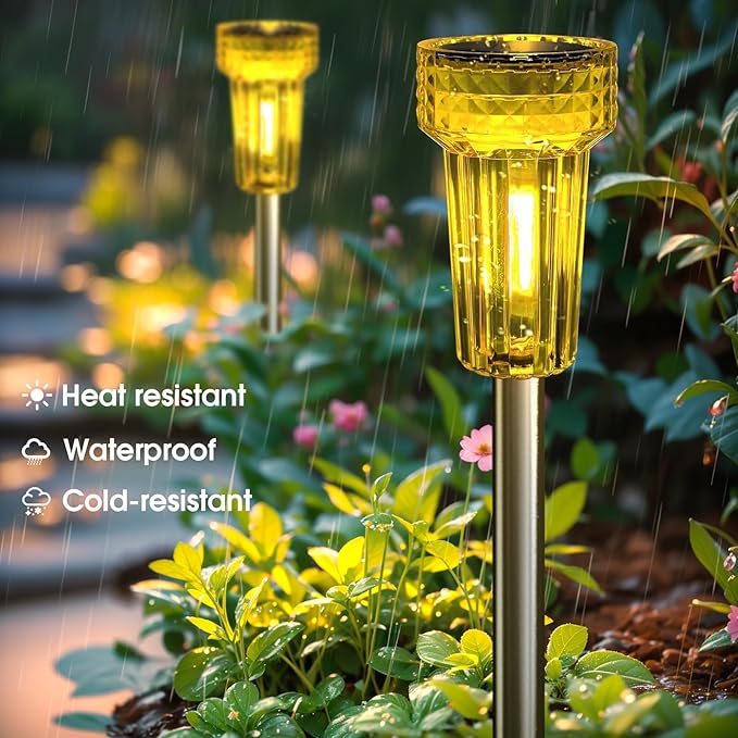 DERAYSION Solar Lights Outdoor LED Orange Waterproof Pathway Lights Yard Auto Dusk-to-Dawn Path Landscape Lights for Garden Outdoor Decorative 8 Pack DERAYSIONSolarLighting