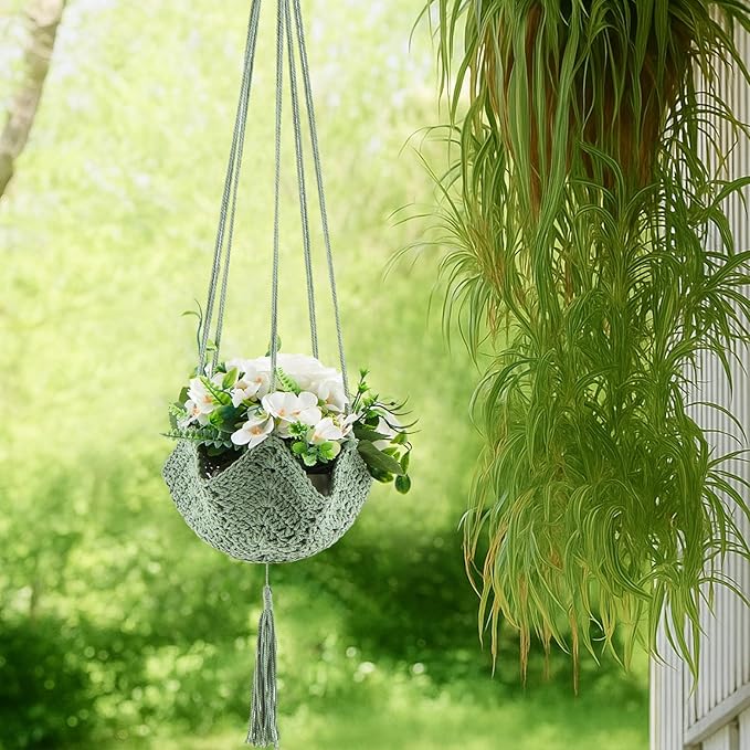 Shappy 1 Pack Jute Crochet Long Plant Hanger for 3 Inch to 12 Inch Pots, Macrame Plant Holder Rope with S Shaped Hooks for Halloween Home Decor (Sage Green) Shappy
