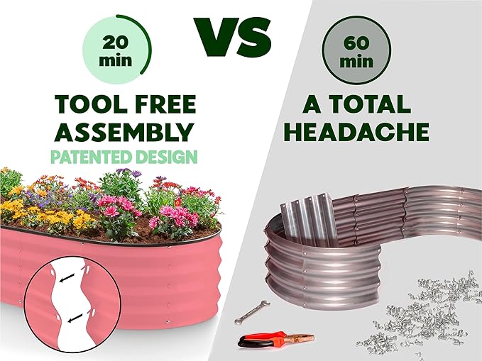 Plant & Plot Galvanized Raised Garden Beds Outdoor // 4×2×1 ft Planter Raised Beds for Gardening, Vegetables, Flowers // Large Metal Garden Box (Pink) // Patented Tool-Free Design PlantPlot
