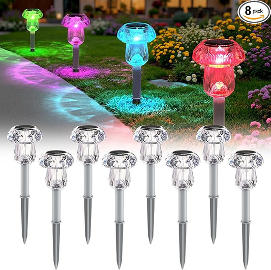 Mancra 8 Pack Mushroom Solar Pathway Lights, Color Changing LED Solar Outdoor Lights Waterproof, Dusk to Dawn Auto On/Off Garden Decor for Yard Landscape Walkway Mancra