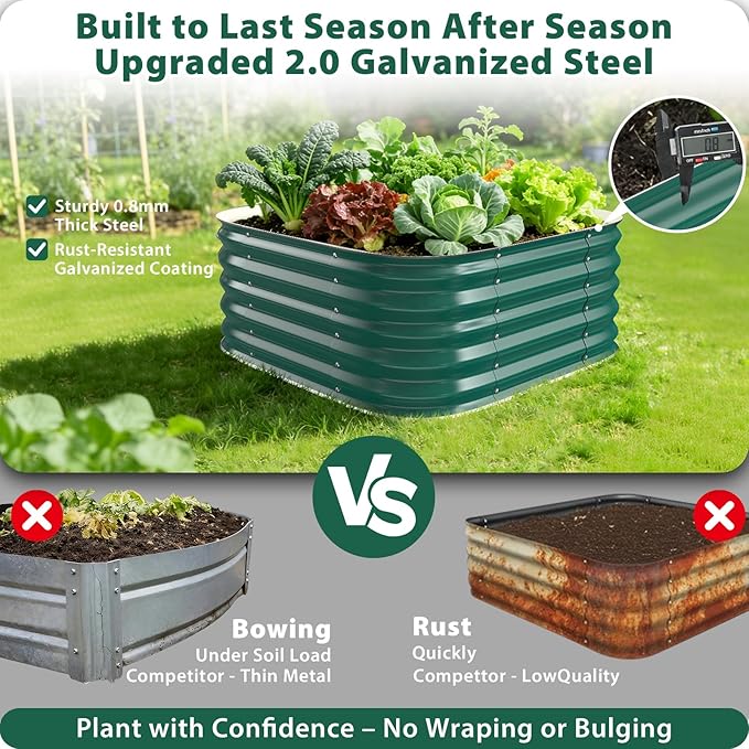 Galvanized Raised Garden Bed Outdoor, 17''Tall Square Metal Planter Boxes,Gardening Beds for Vegetable,Flower,Herb,Modular Above Ground Rootora